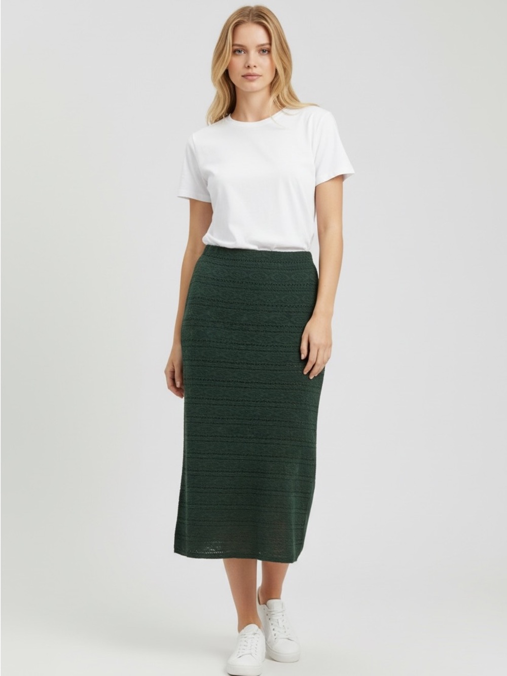 Gilli Hunter Green Lace Midi Pencil Skirt Size Large NWT